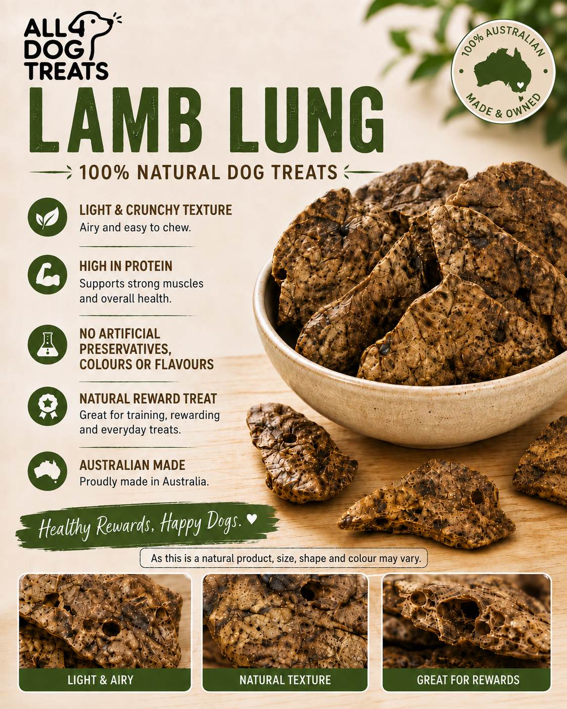 Australian Lamb Lung Training Dog Treats – 1kg