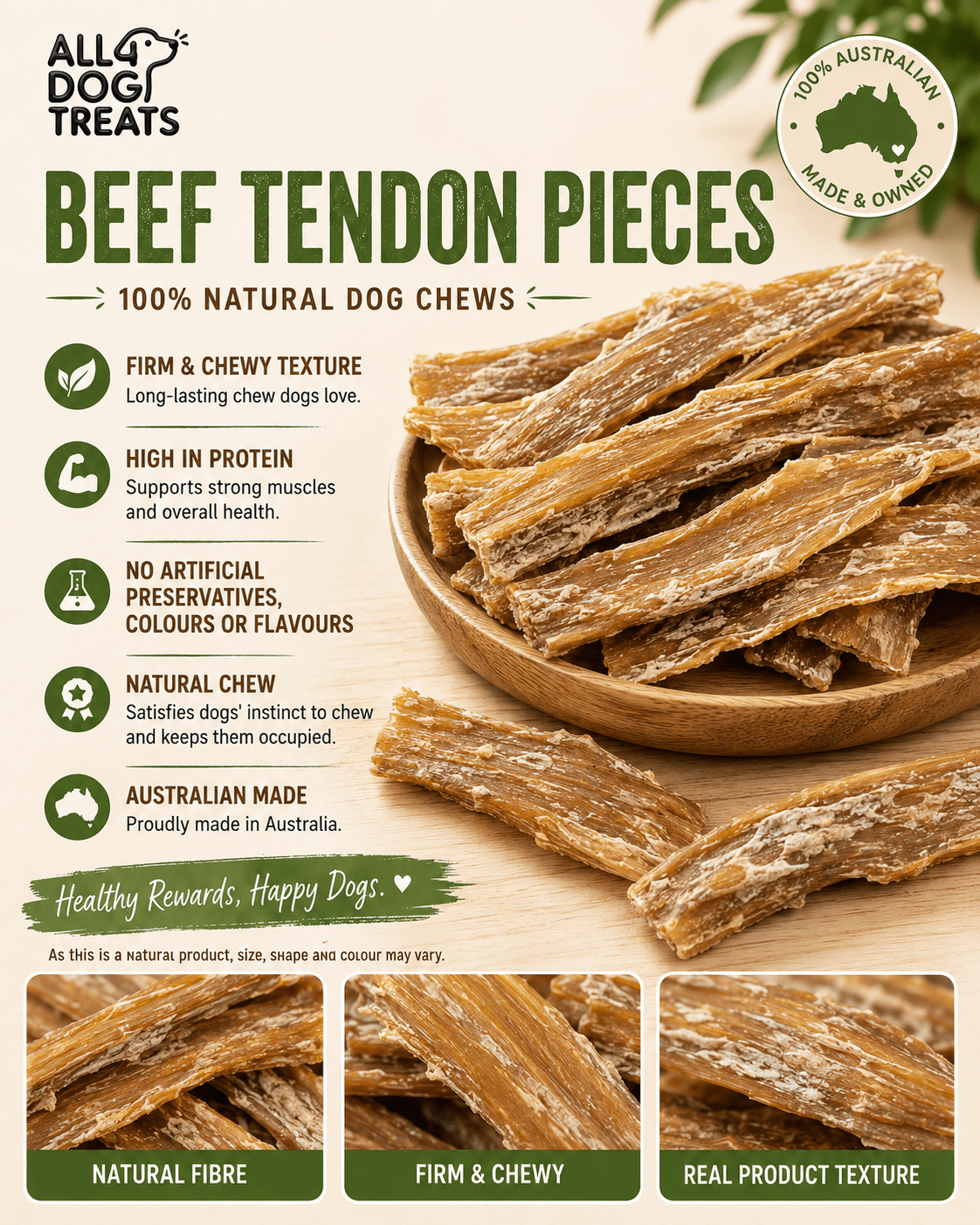 Australian Beef Tendon Pieces Dog Chews – 1kg