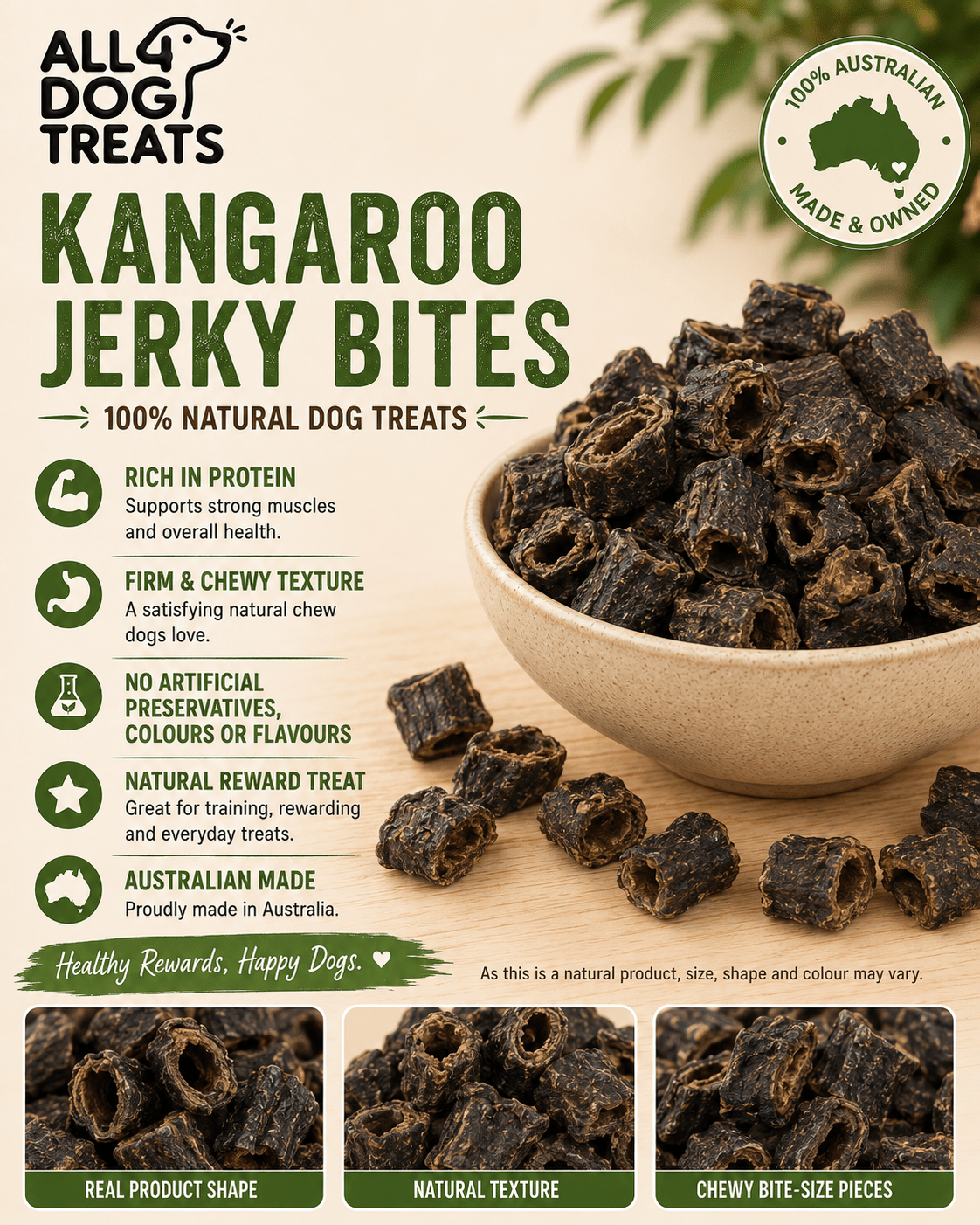 Australian Kangaroo Jerky Bites Dog Treats – 1kg