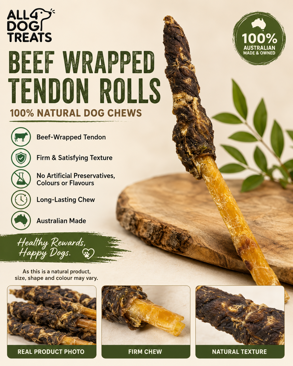 Australian Beef-Wrapped Tendon Rolls Long-Lasting Dog Chews – 1kg