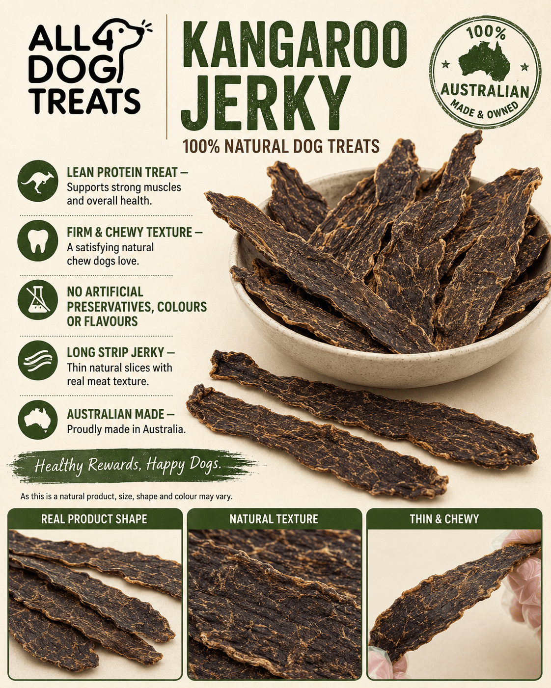 Australian Kangaroo Jerky Dog Treats – 1kg