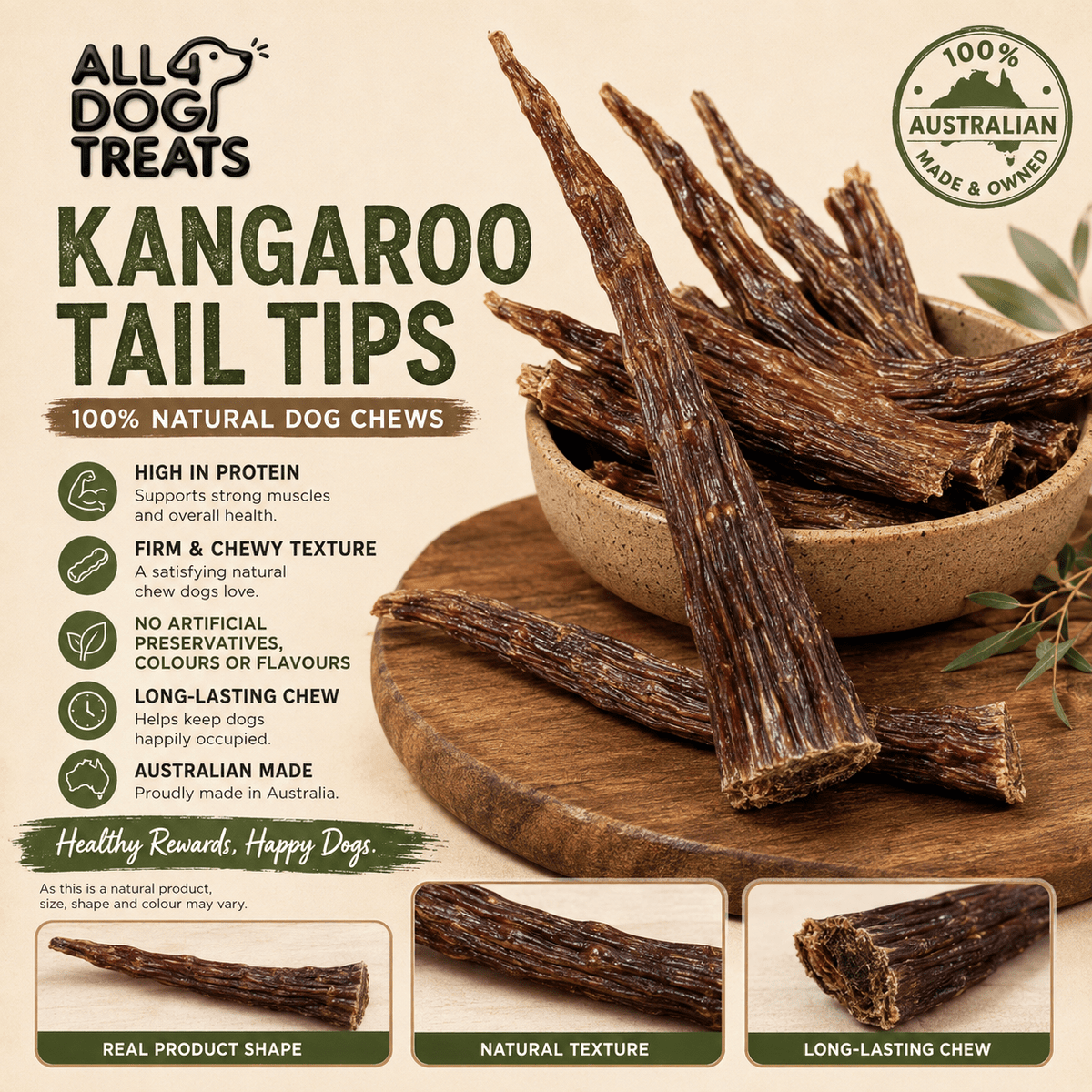 Australian Kangaroo Tail Tip Dog Chews – 1kg