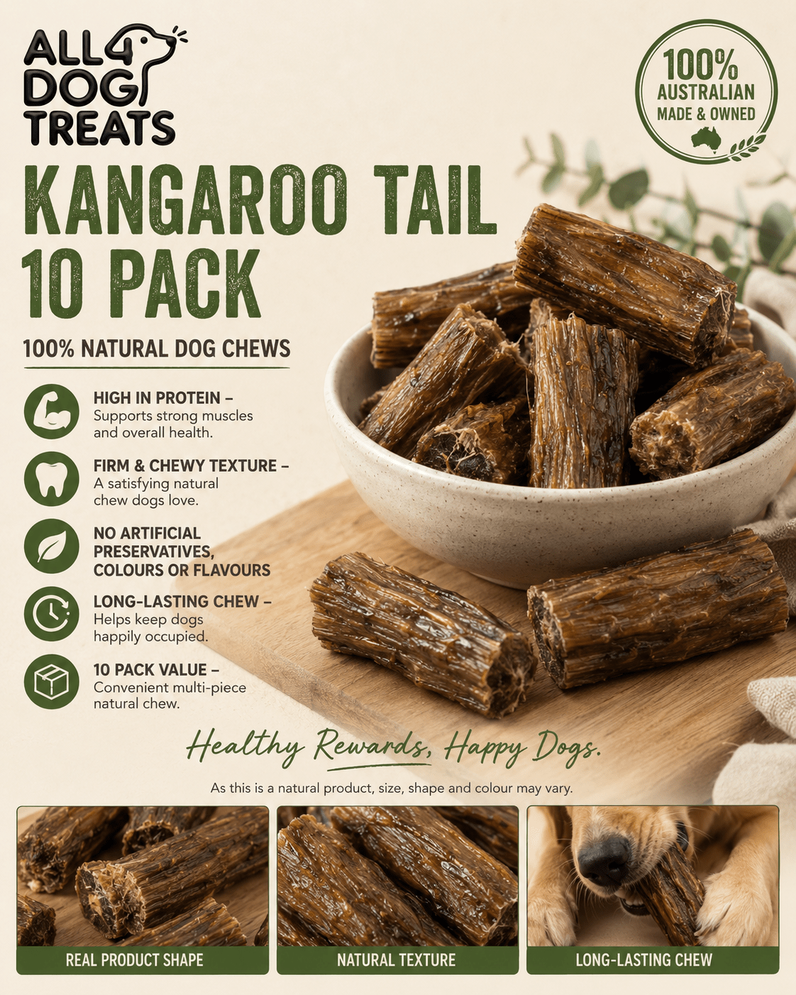 Australian Kangaroo Tail Long-Lasting Dog Chews – Pack of 10