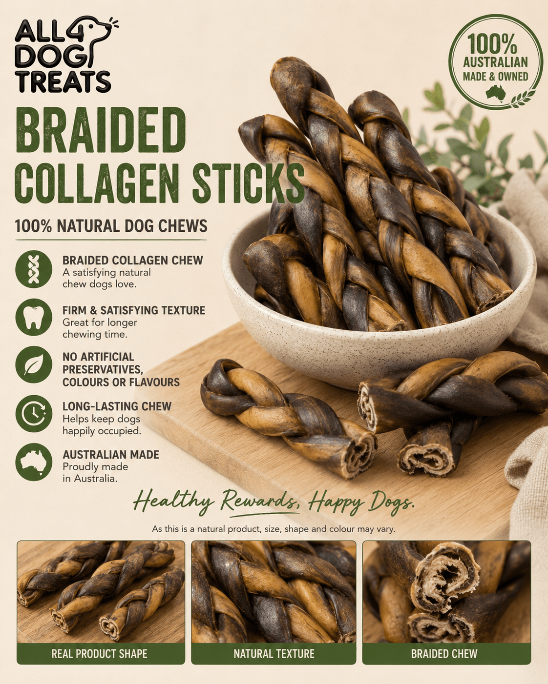 Australian Braided Collagen Sticks Long-Lasting Dog Chews – 1kg