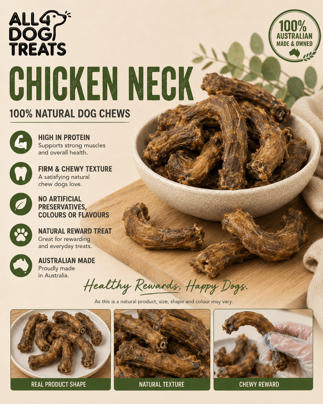 Australian Chicken Neck Crunchy Dog Chews – 1kg