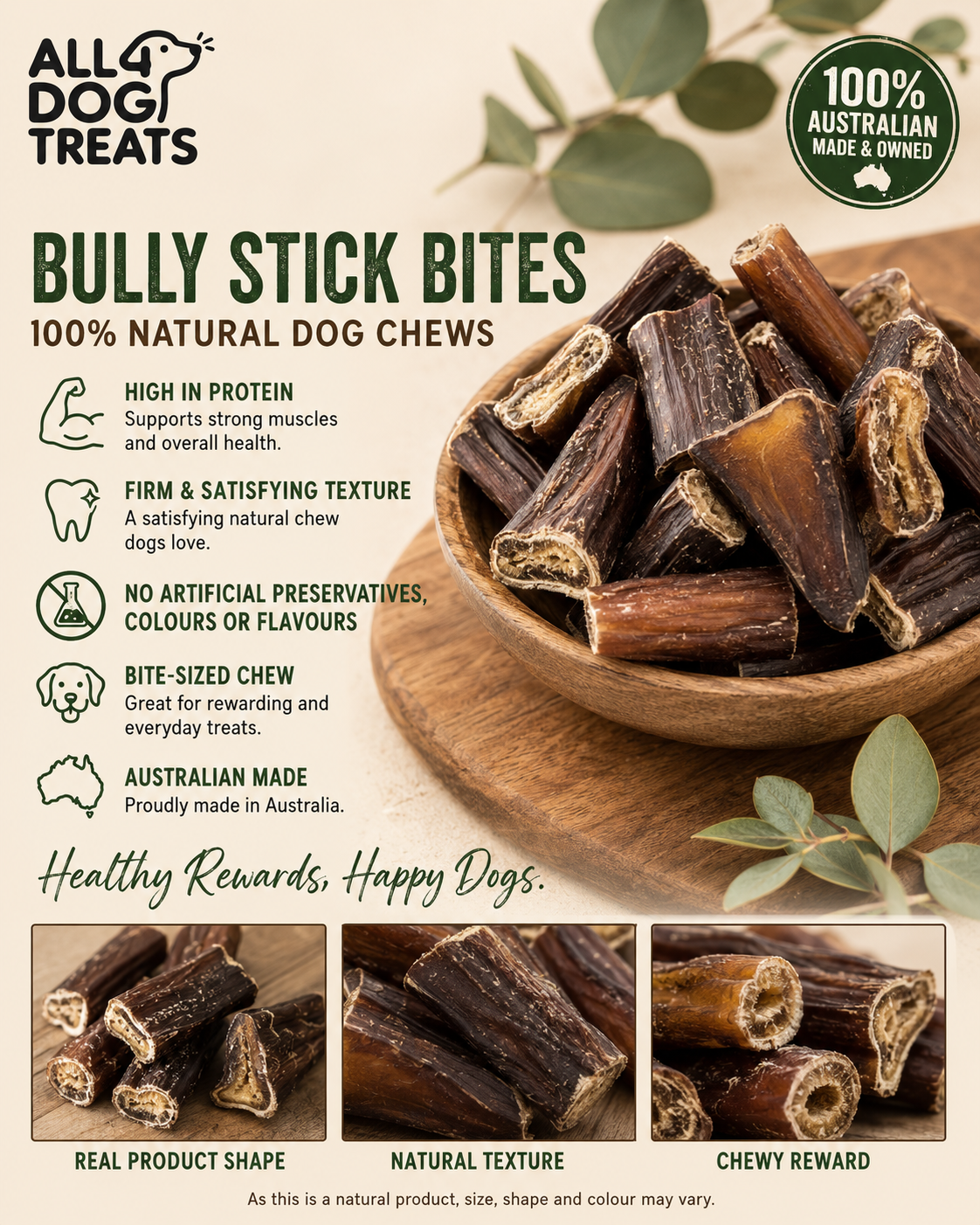 Australian Bully Sticks Bites Dog Chews for Small & Medium Dogs – 1kg