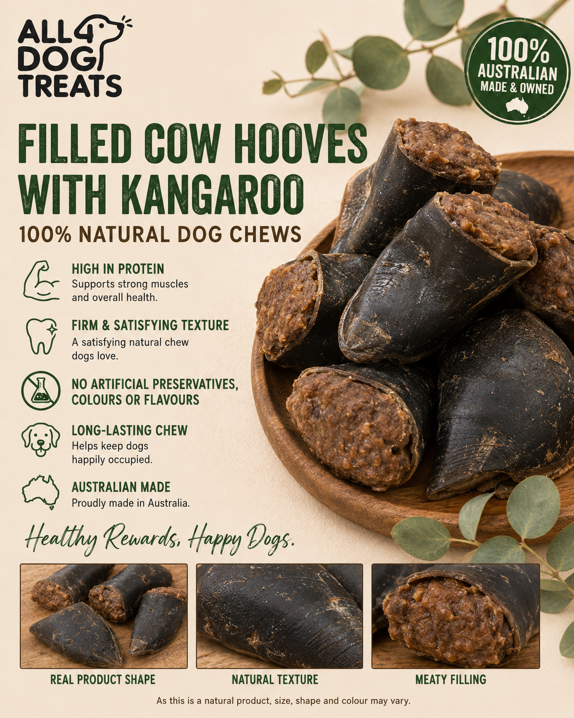 Australian Kangaroo-Filled Cow Hooves Long-Lasting Dog Chews – Pack of 10
