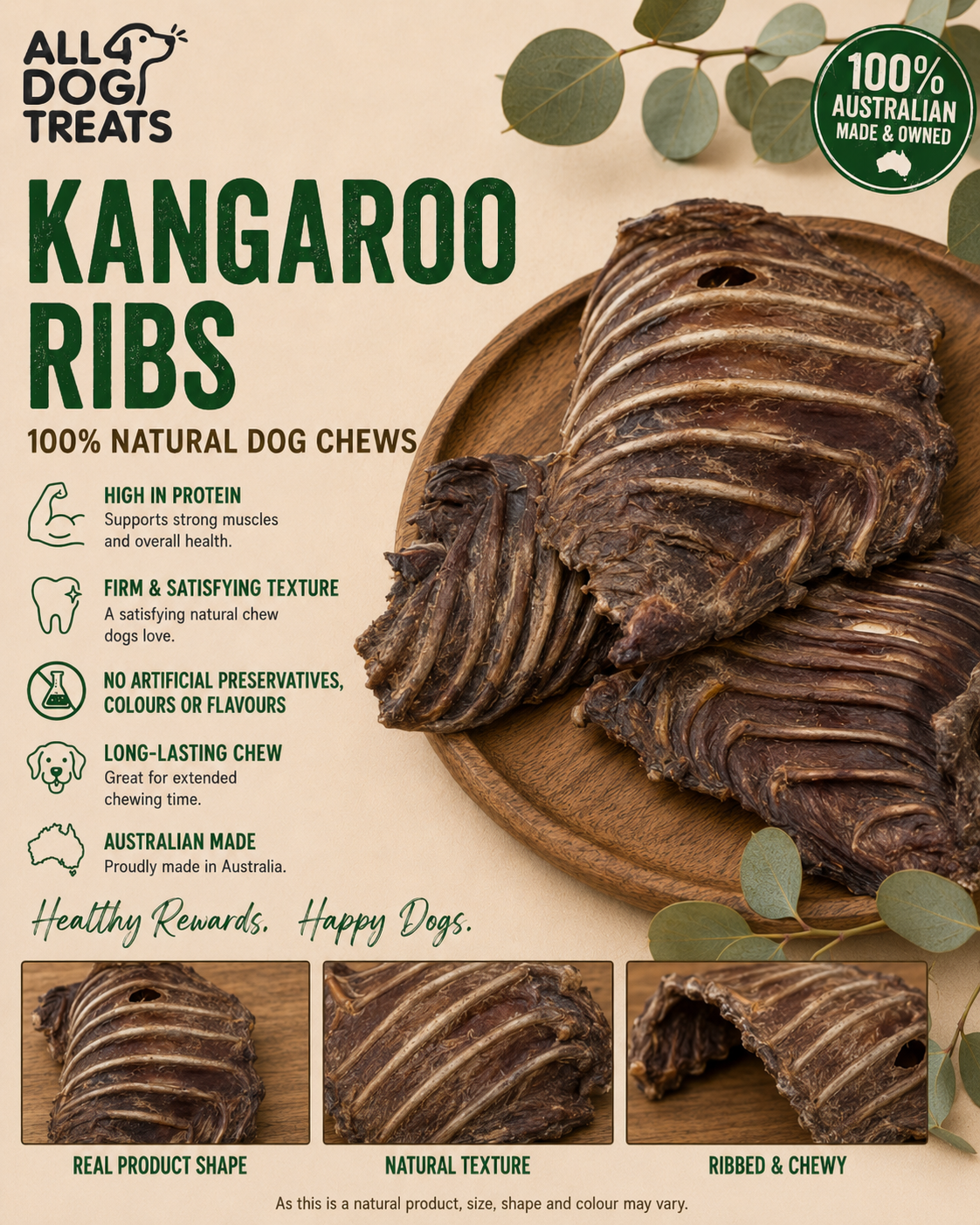 Australian Kangaroo Ribs Long-Lasting Dog Chews – 1kg