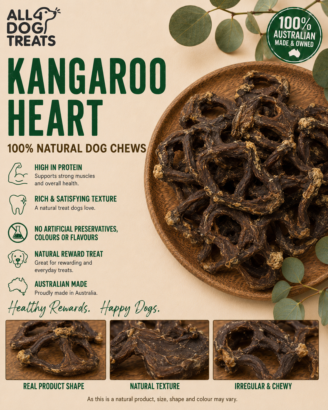 Australian Kangaroo Heart High-Value Training Dog Treats – 1kg