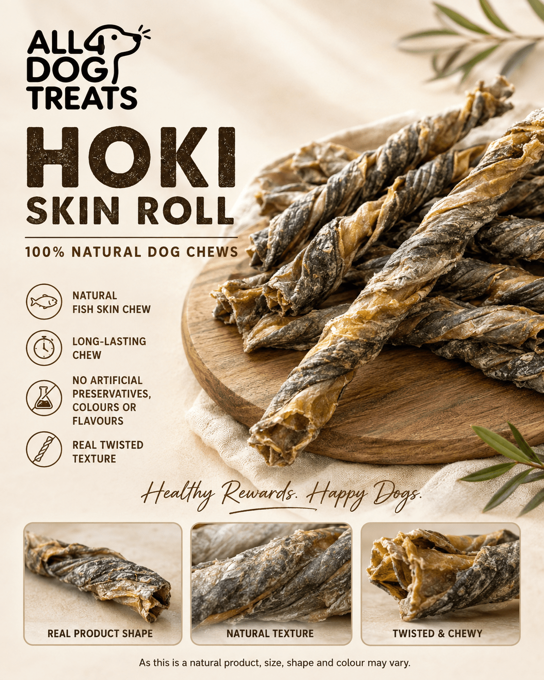 Australian Hoki Fish Skin Rolls – Omega-3 Dog & Cat Treats-1kg