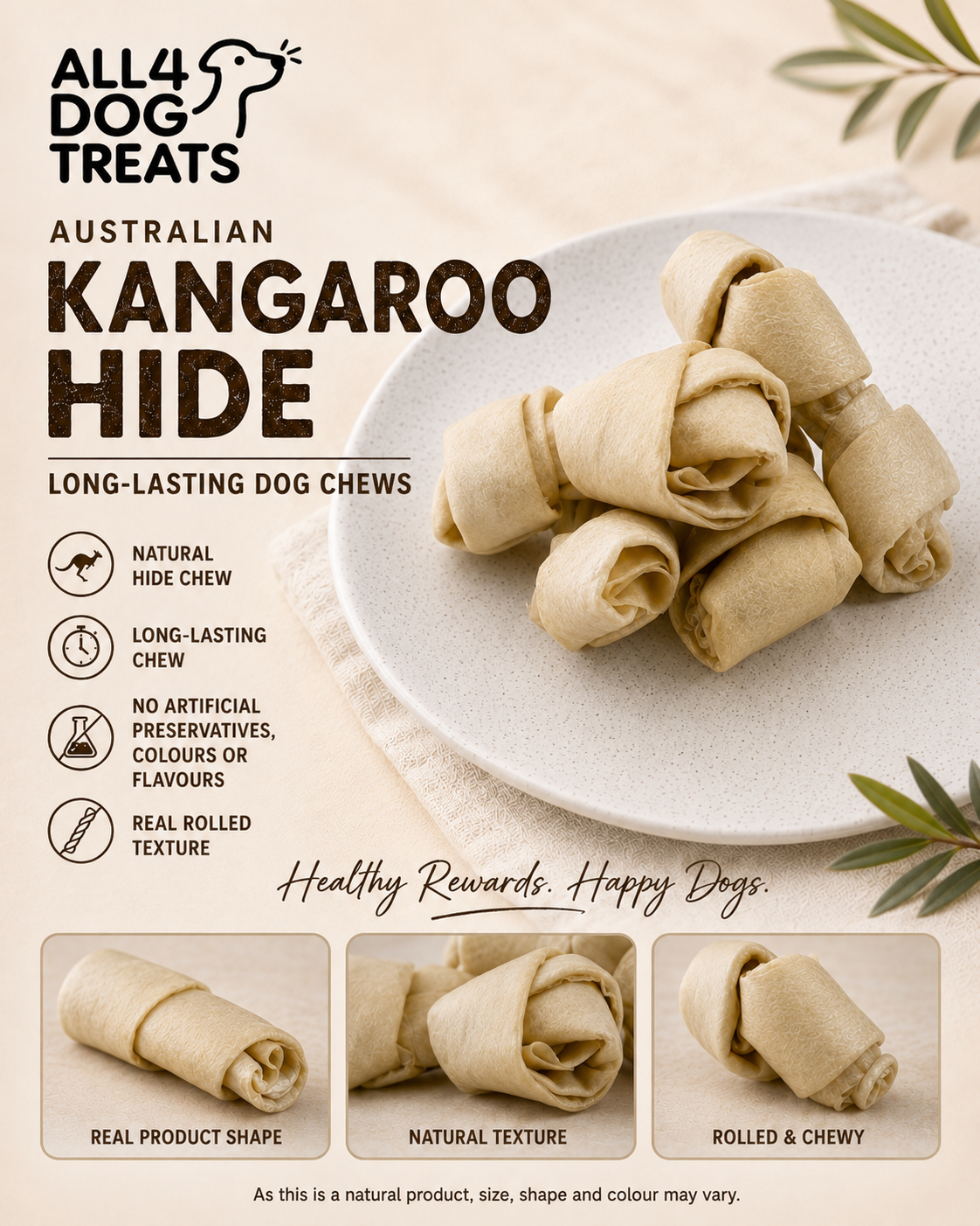 Australian Kangaroo Hide Long-Lasting Dog Chews – 1kg